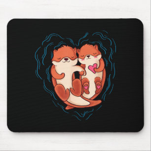 Cute Otter Valentines Day T Shirt Love Otters Hold Mouse Mat