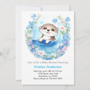 Cute Otter Watercolor Boy Baby Shower Invitation