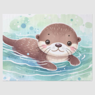 Cute Otter Watercolor Decoupage Tissue Paper