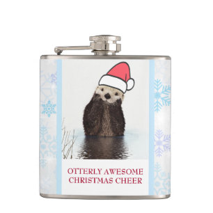 Cute Otter Wearing a Santa Hat Christmas Hip Flask
