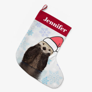 Cute Otter Wearing a Santa Hat Christmas Large Christmas Stocking