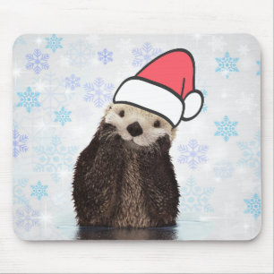 Cute Otter Wearing a Santa Hat Christmas Mouse Mat