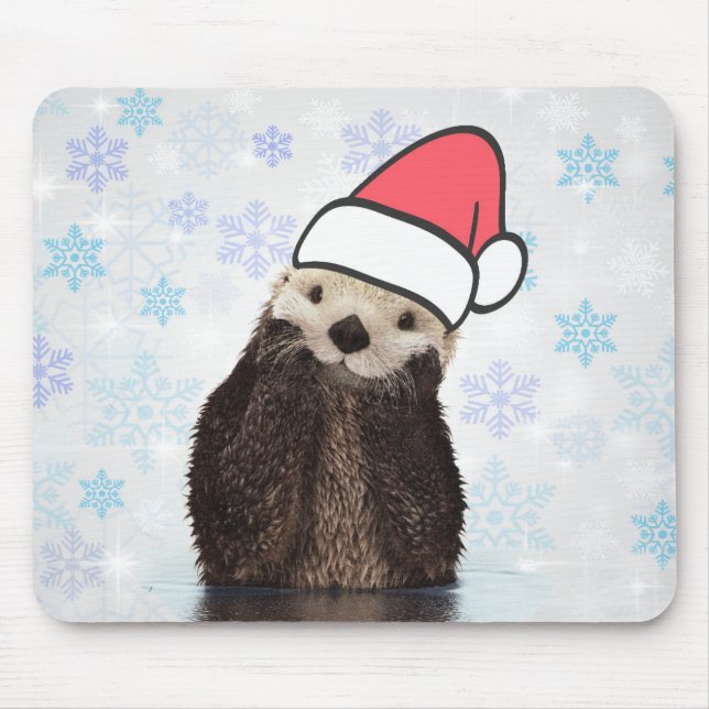 Cute Otter Wearing a Santa Hat Christmas Mouse Mat (Front)