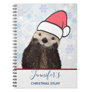 Cute Otter Wearing a Santa Hat Christmas Notebook