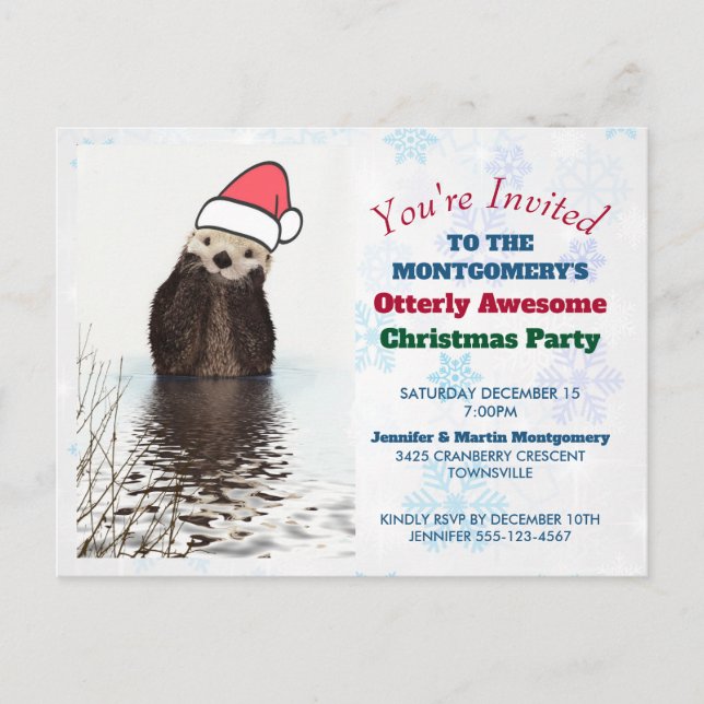 Cute Otter Wearing a Santa Hat Christmas Party Postcard (Front)