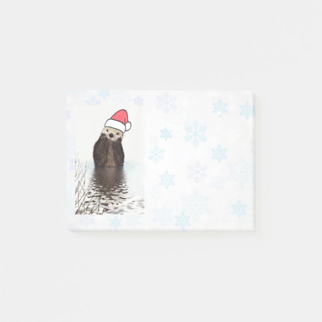 Cute Otter Wearing a Santa Hat Christmas Post-it Notes (Front)