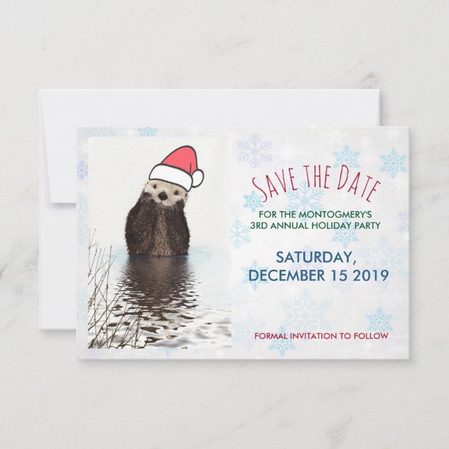 Cute Otter Wearing a Santa Hat Christmas Save The Date (Front)
