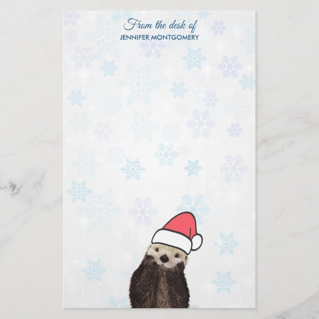 Cute Otter Wearing a Santa Hat Christmas Stationery (Front)