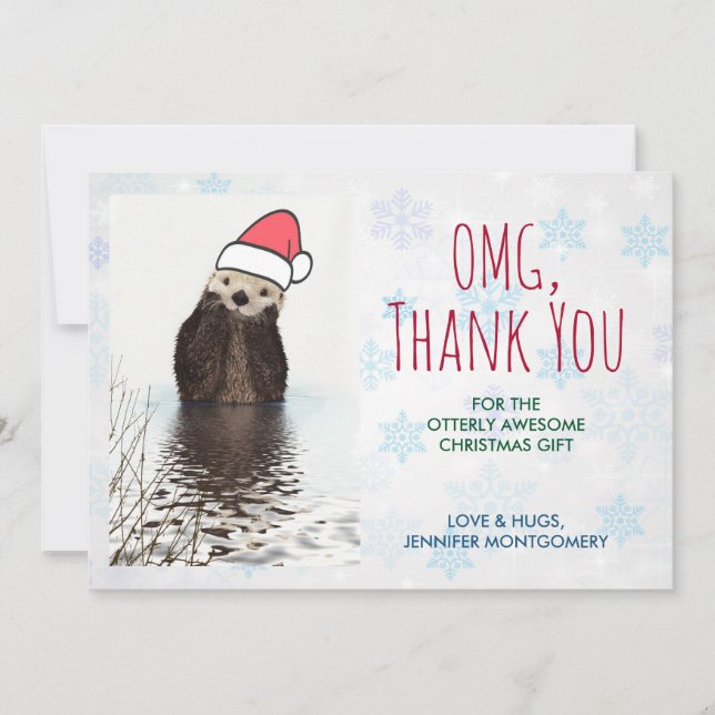 Cute Otter Wearing a Santa Hat Christmas Thank You (Front)