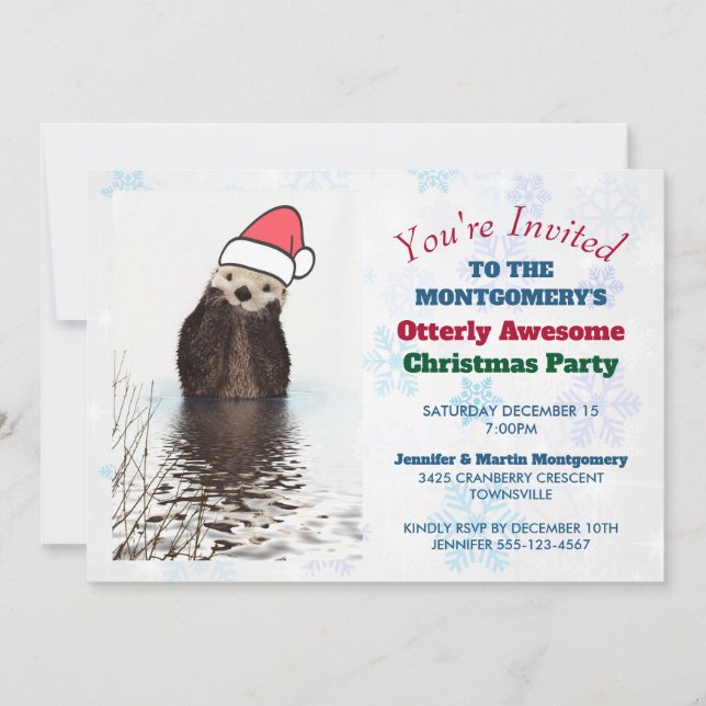Cute Otter Wearing a Santa Hat Otterly Awesome Invitation (Front)
