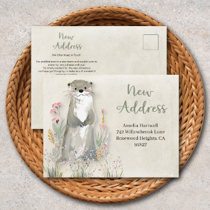 Cute Otter Wildflower New Address Moving Postcard