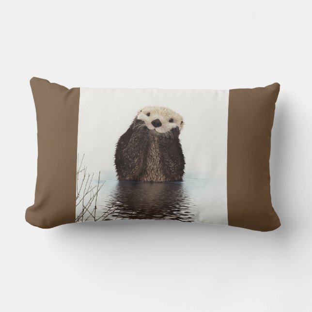 Cute Otter Wildlife Image Lumbar Cushion (Front)