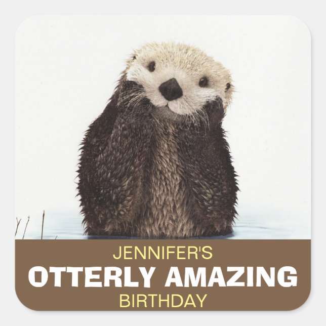 Cute Otter Wildlife Image Otterly Amazing Birthday Square Sticker (Front)