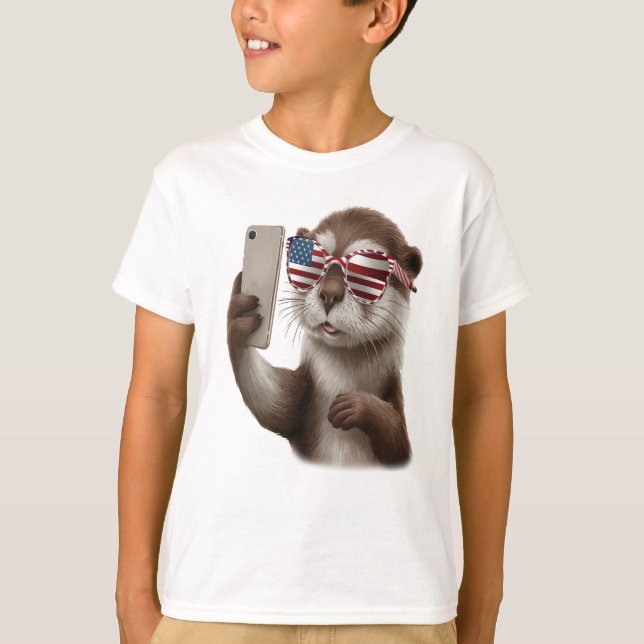 cute otter with american flag glasses T-Shirt (Front)