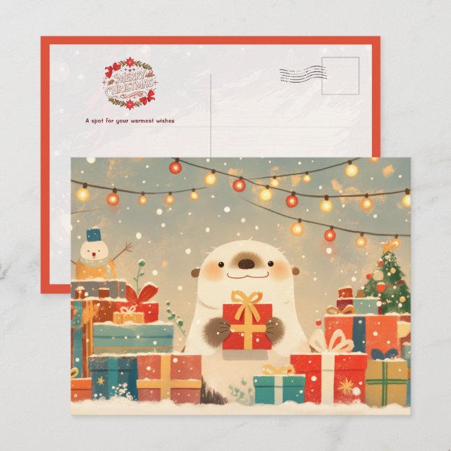 Cute Otter with Christmas Gifts Postcard (Front/Back)