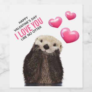 Cute Otter with Hearts Valentine's Day Humour Wine Label