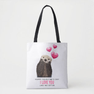Cute Otter with Hearts Valentine's Day Tote Bag