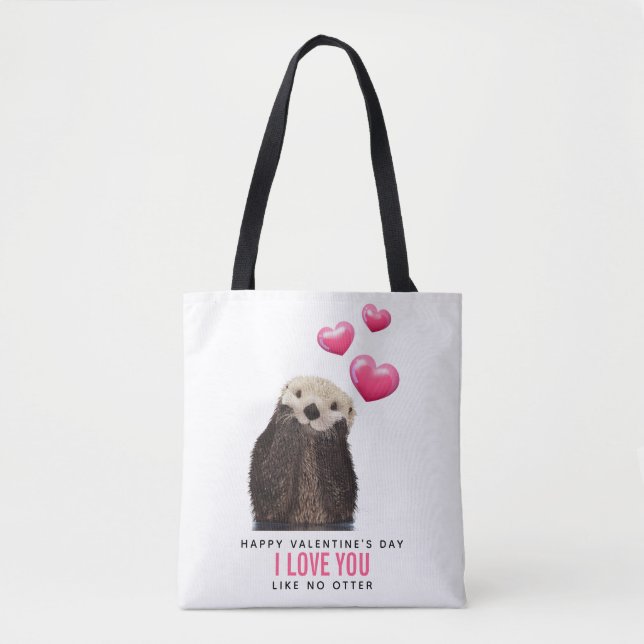 Cute Otter with Hearts Valentine's Day Tote Bag (Front)