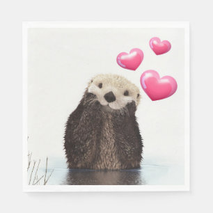 Cute Otter with Love Hearts Napkin