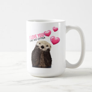 Cute Otter with Pink Hearts Love You Pun Coffee Mug