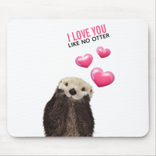 Cute Otter with Pink Hearts Love You Pun Mouse Mat