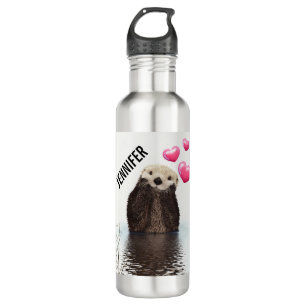 Cute Otter with Pink Love Hearts 710 Ml Water Bottle