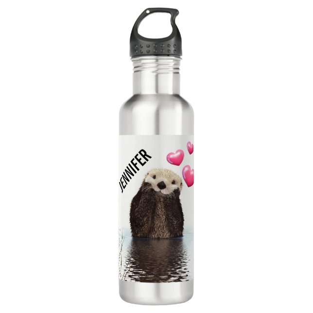 Cute Otter with Pink Love Hearts 710 Ml Water Bottle (Front)