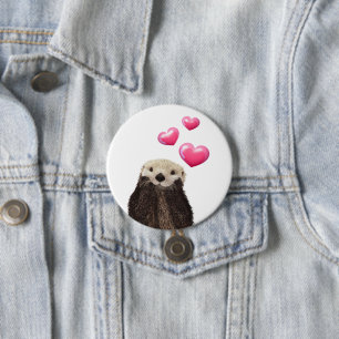 Cute Otter with Pink Love Hearts 7.5 Cm Round Badge
