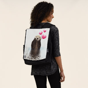 Cute Otter with Pink Love Hearts Backpack