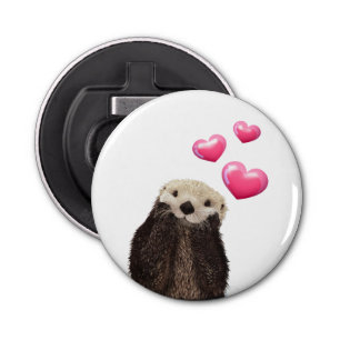 Cute Otter with Pink Love Hearts Bottle Opener
