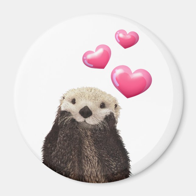 Cute Otter with Pink Love Hearts Magnet (Front)