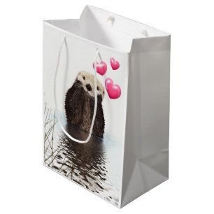 Cute Otter with Pink Love Hearts Medium Gift Bag
