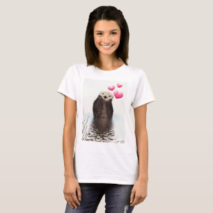 Cute Otter with Pink Love Hearts T-Shirt