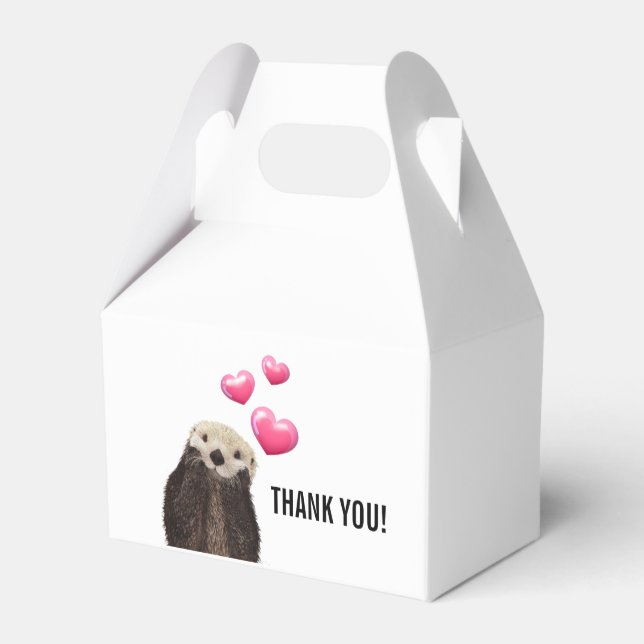 Cute Otter with Pink Love Hearts Thank You Favour Box (Back Side)