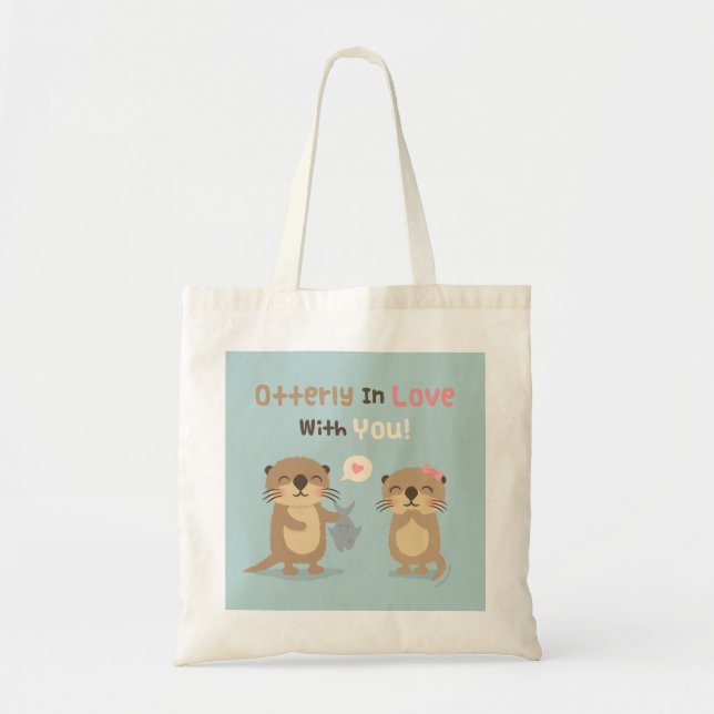 Cute Otterly in Love With You Otter Pun Tote Bag (Front)