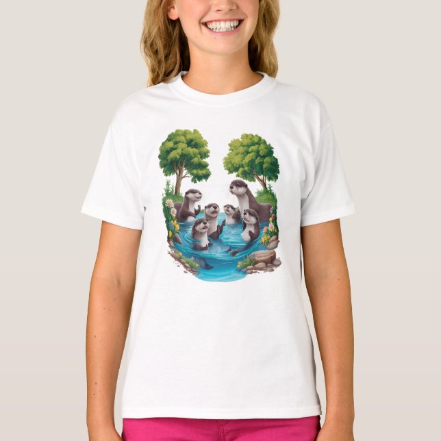 cute otters having fun T-Shirt (Front)