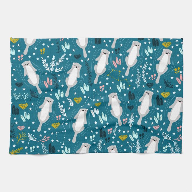 Cute Otters Kitchen Towel (Horizontal)