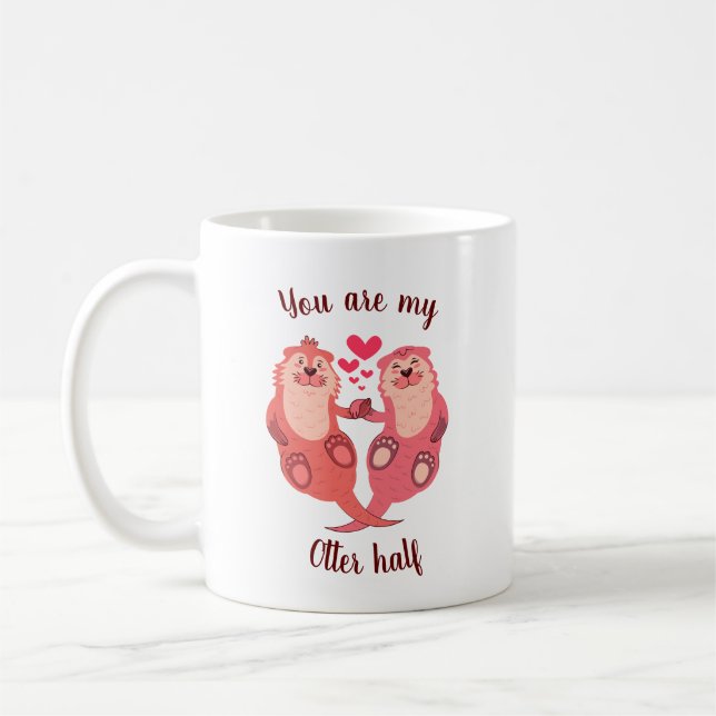Cute Otters Valentines Day Couple Personalised Coffee Mug (Left)
