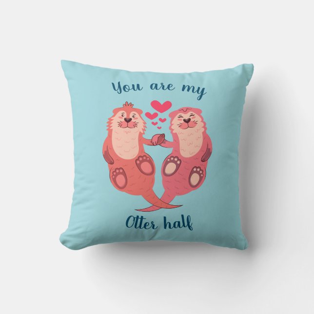 Cute Otters Valentines Day Couple Personalised Cushion (Front)
