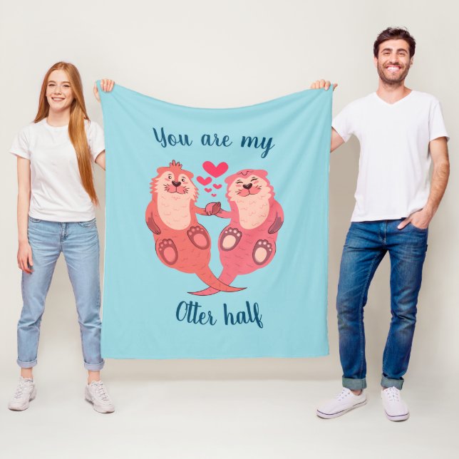 Cute Otters Valentines Day Couple Personalised Fleece Blanket (In Situ)