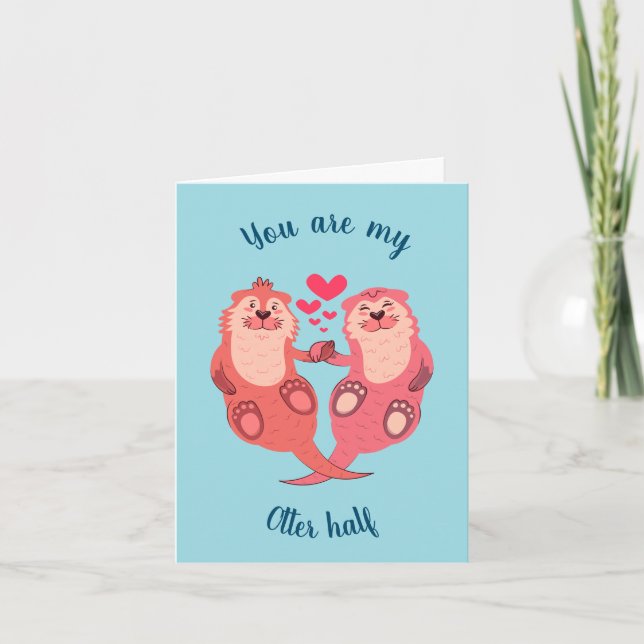 Cute Otters Valentines Day Couple Personalised Holiday Card (Front)