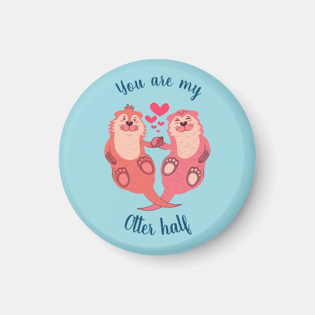Cute Otters Valentines Day Couple Personalised Magnet (Front)