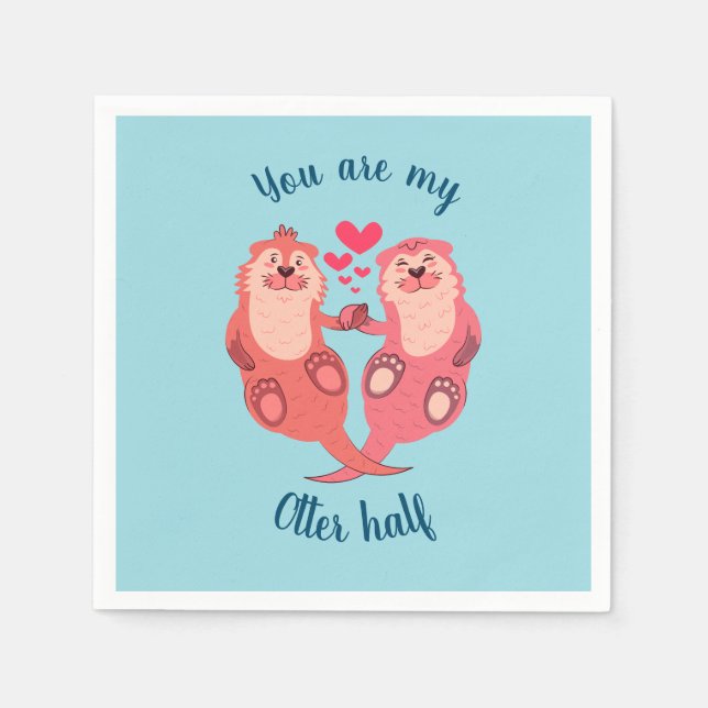 Cute Otters Valentines Day Couple Personalised Napkin (Front)