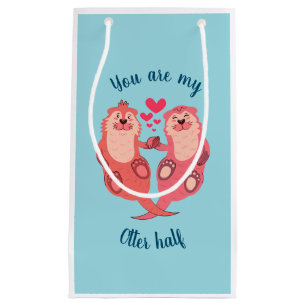 Cute Otters Valentines Day Couple Personalised Small Gift Bag