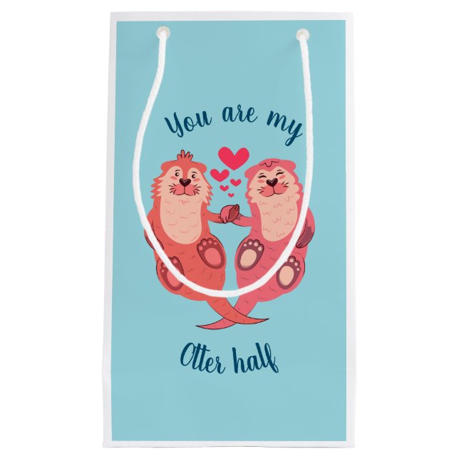 Cute Otters Valentines Day Couple Personalised Small Gift Bag (Front)