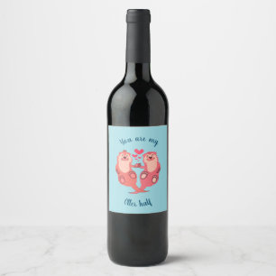 Cute Otters Valentines Day Couple Personalised Wine Label
