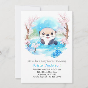Cute Otter's Wildflower Paradise Boy Baby Shower Invitation