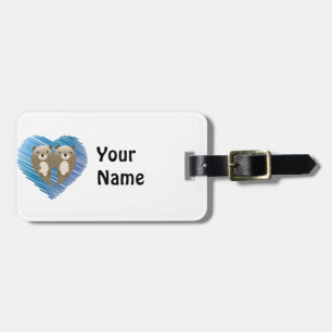 Cute Otters with Blue Heart in the Background Luggage Tag