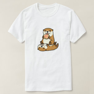 Cute Otters with Lollipop Sweet Cartoon Animal Art T-Shirt