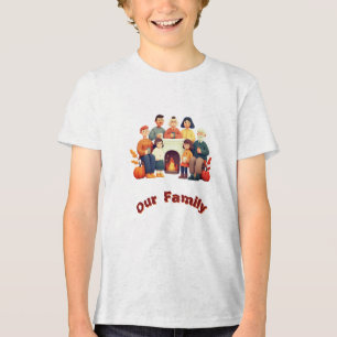 Cute 'Our Family' Illustrated Kids T-Shirt Heart Tri-Blend Shirt